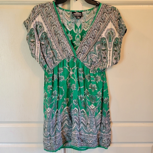 Angie Paisley Green White Mini Dress - Picture 1 of 5